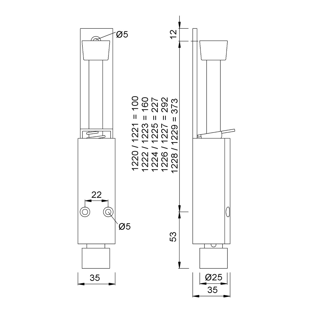 KWS 1220 1229 Tretbolzen Aluminium Technische Zeichnung