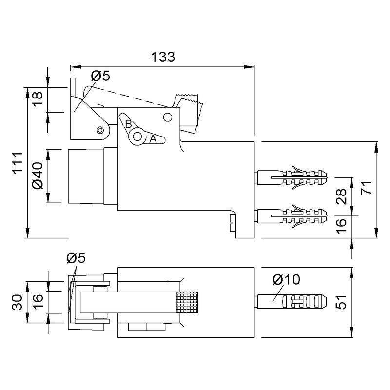 KWS 1011 Türfeststeller Wandbefestigung Technische Zeichnung