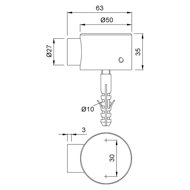 KWS 2110 Türpuffer gefedert Technische Zeichnung