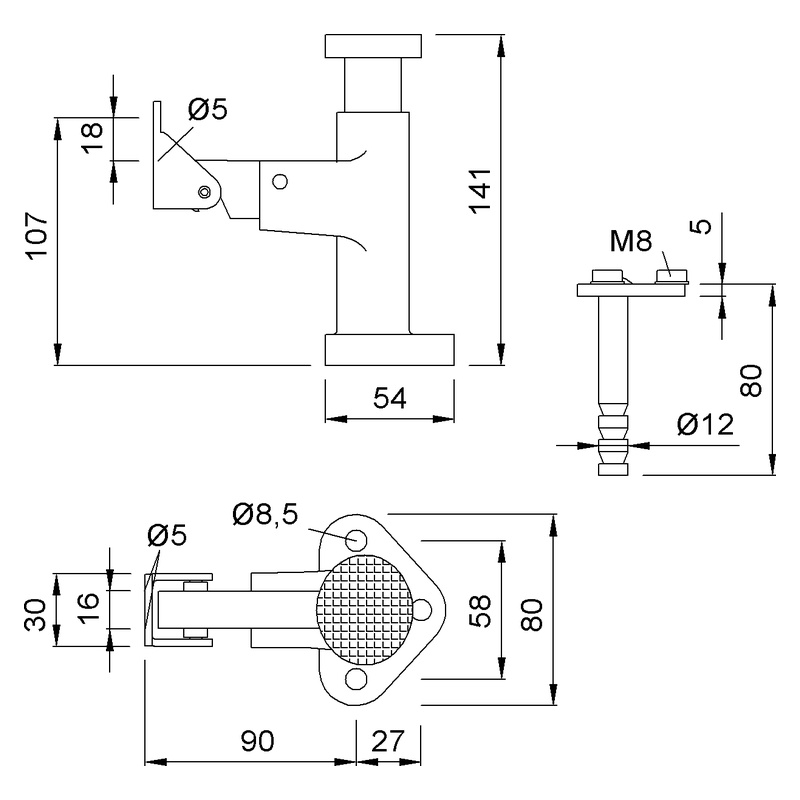 KWS 1049 1050 Türfeststeller Technische Zeichnung Maße