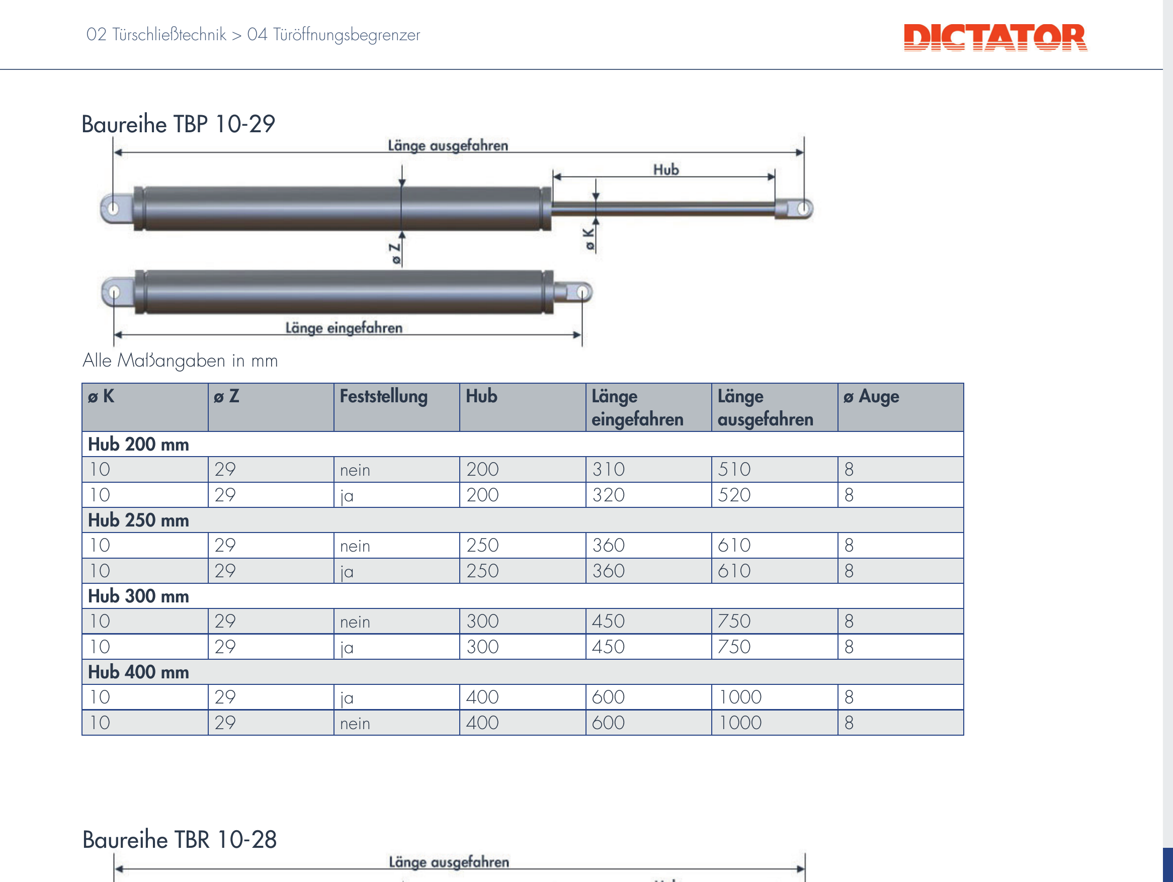 Masszeichnung DICTATOR Tueroeffnungsbegrenzer TBP 10-29