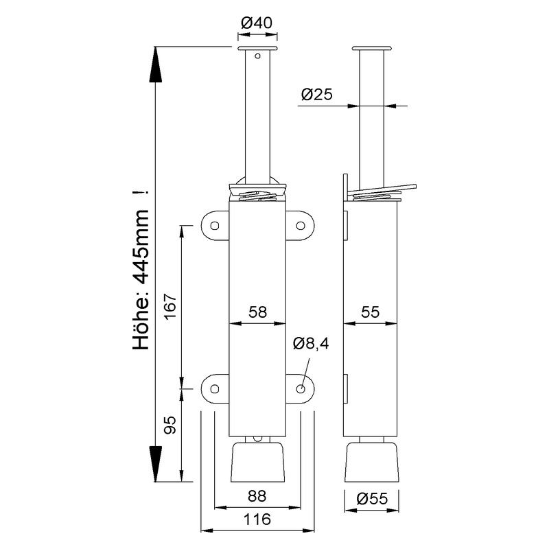 KWS 1043 Tretbolzen Stahl 200 kg Technische Zeichnung