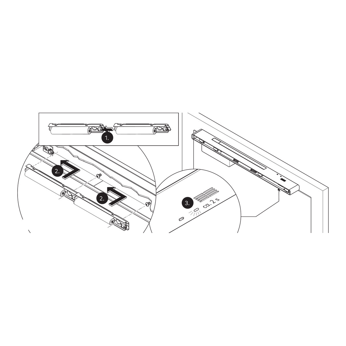 Batteriewechsel G-Ubivis XEA Schritt 2: beide neue Batteriepakete zusammenstecken, aufsetzen, LED leuchtet ca. 2 s