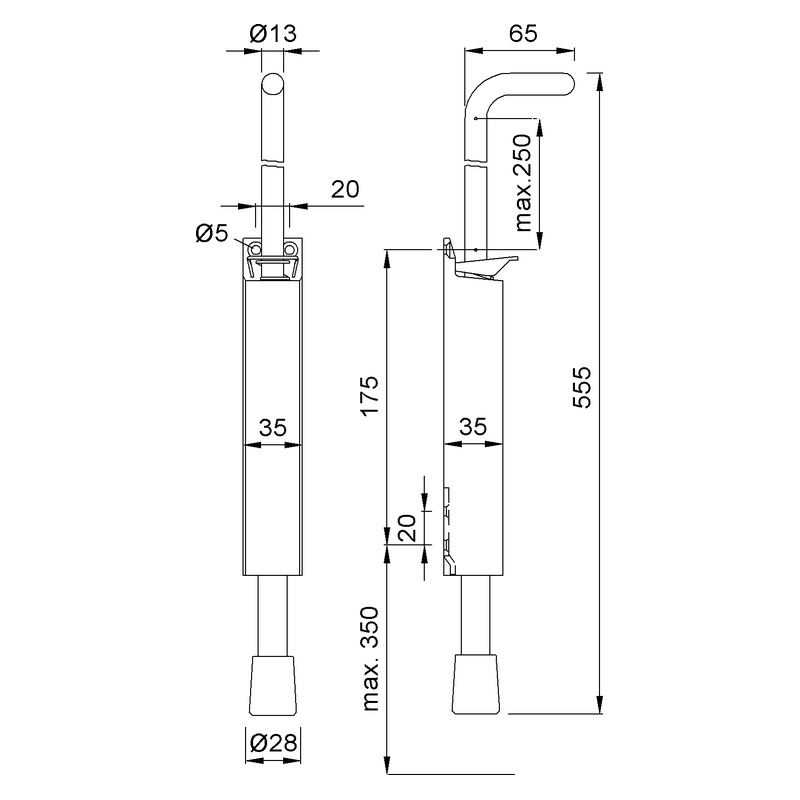 KWS 1048 Feststellstange 250 mm Technische Zeichnung