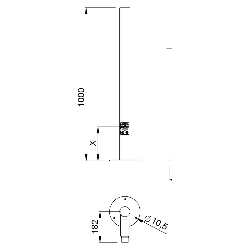KWS 2920 Pfostenpuffer Aufschrauben Technische Zeichnung