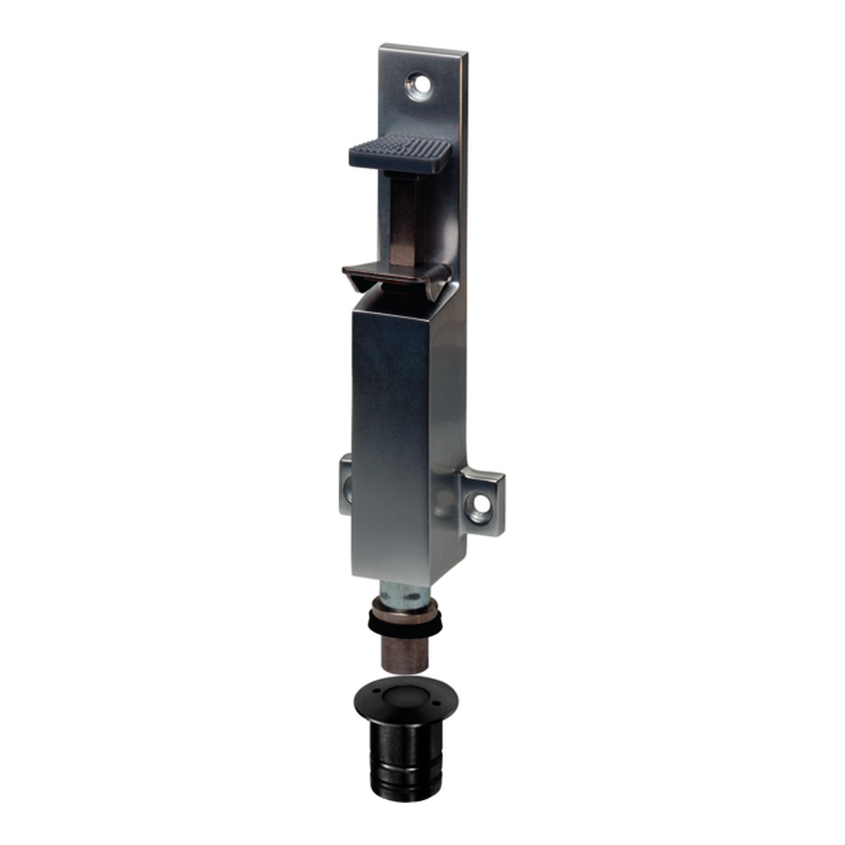 KWS 1039 Türfeststeller mit 30 mm Hub und Bodenbuchse, Aluminium KWS 1 silberfarbig eloxiert