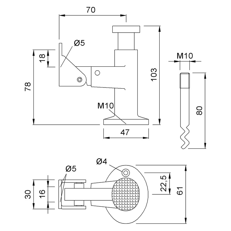 KWS 1047 Türfeststeller Technische Zeichnung Maße