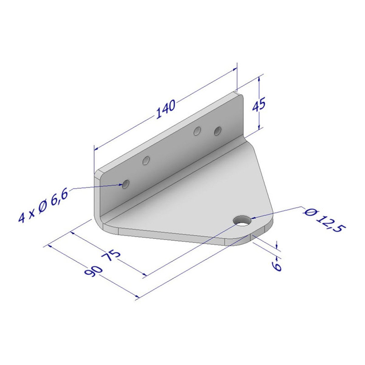 Maßzeichnung DICTATOR Befestigungswinkel TB-OTS 140×45×90 mm, verzinkt