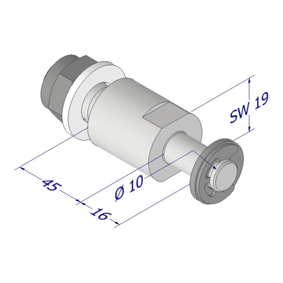 Maßzeichnung DICTATOR Bolzen TB Ø 10 mm, Distanz 25 mm, verzinkt