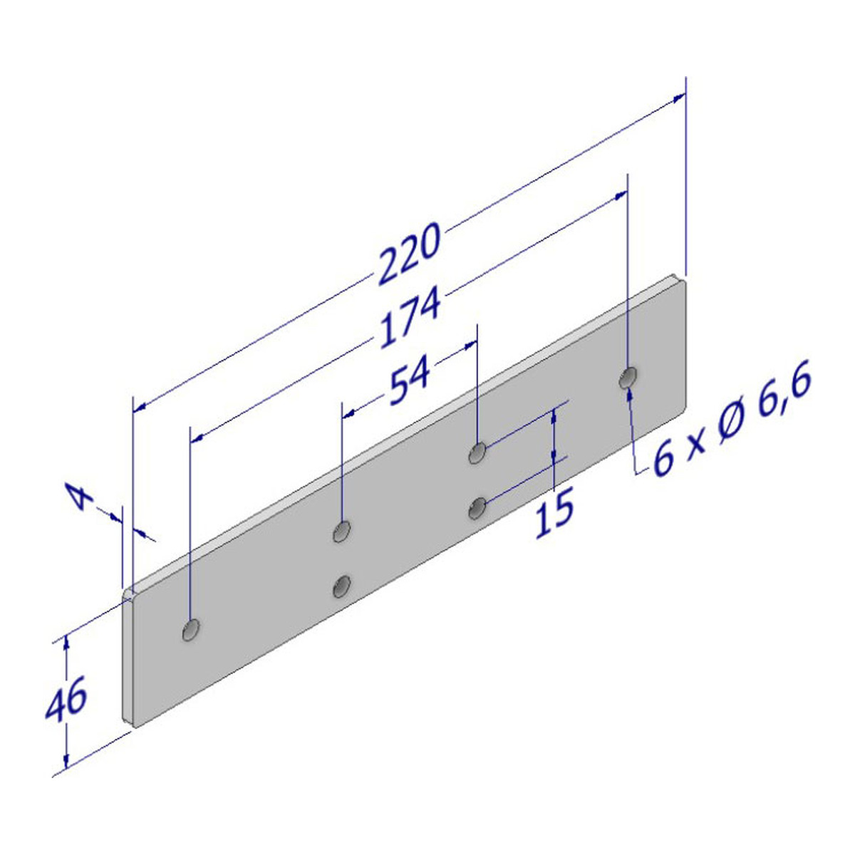 Maßzeichnung DICTATOR Unterlegplatte TB 220×46 mm, verzinkt