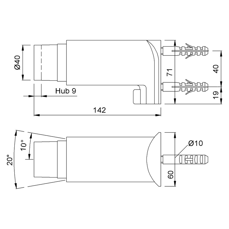 KWS 2051 Wandpuffer einstellbar Technische Zeichnung