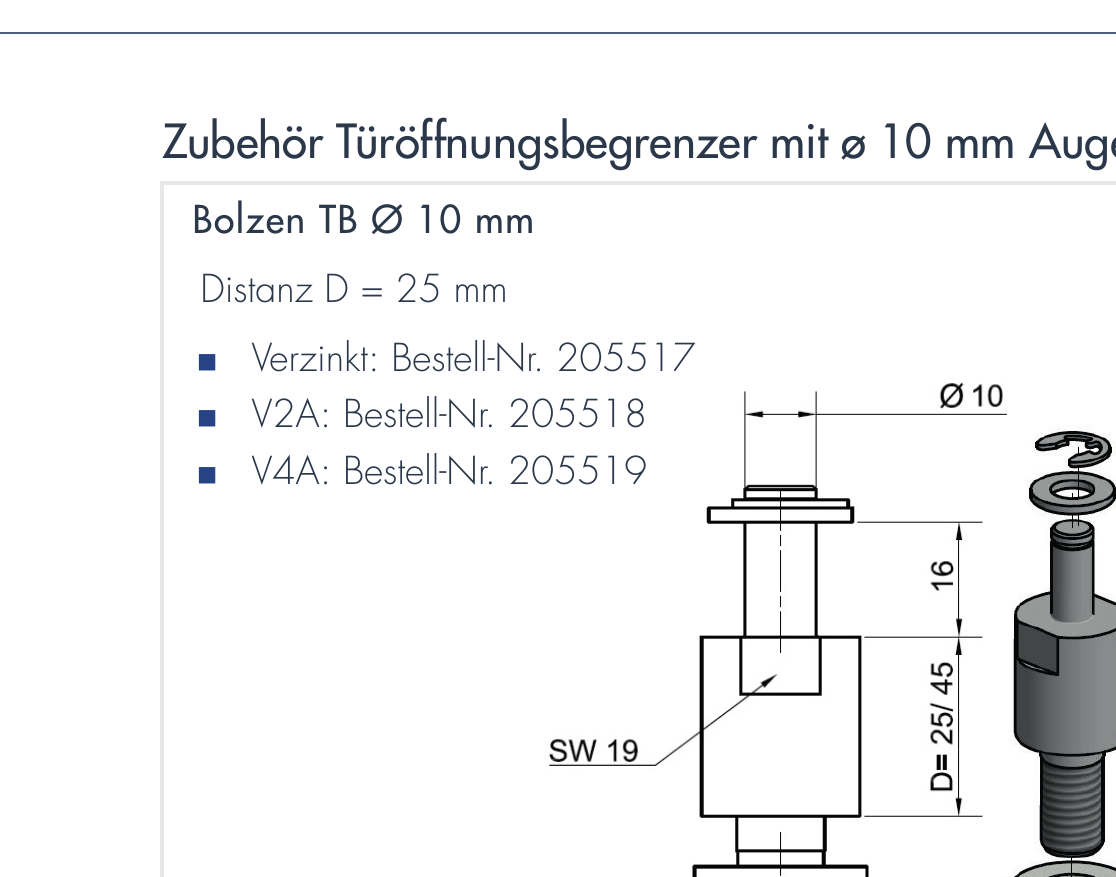DICTATOR Bolzen TB Ø 10 mm, Distanz 25 mm, verzinkt Montagezubehör