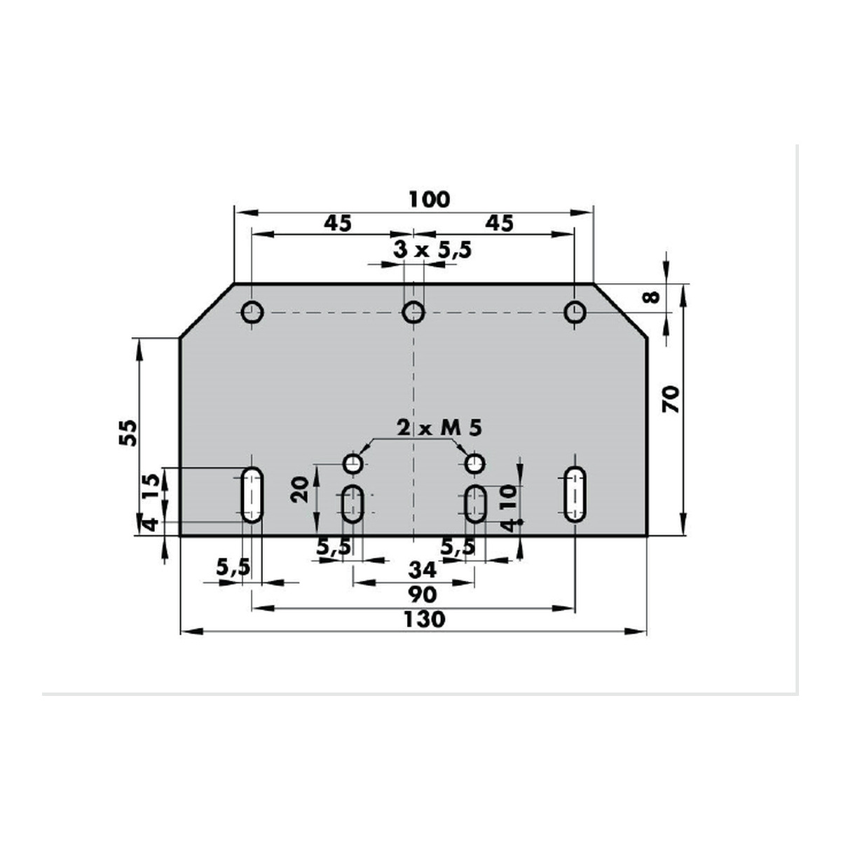 DICTATOR Montageplatte 205231XL für Haken 1009, 1011 und 1013 — Maßzeichnung 130 × 70 mm