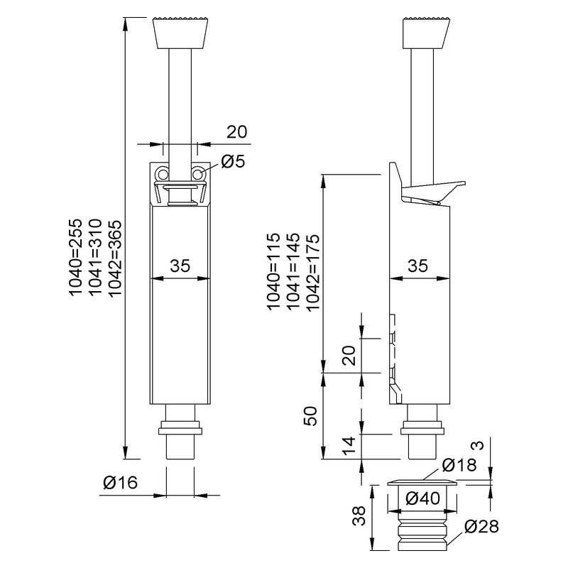 KWS 1040 1042 Tretbolzen Bodenbuchse Technische Zeichnung