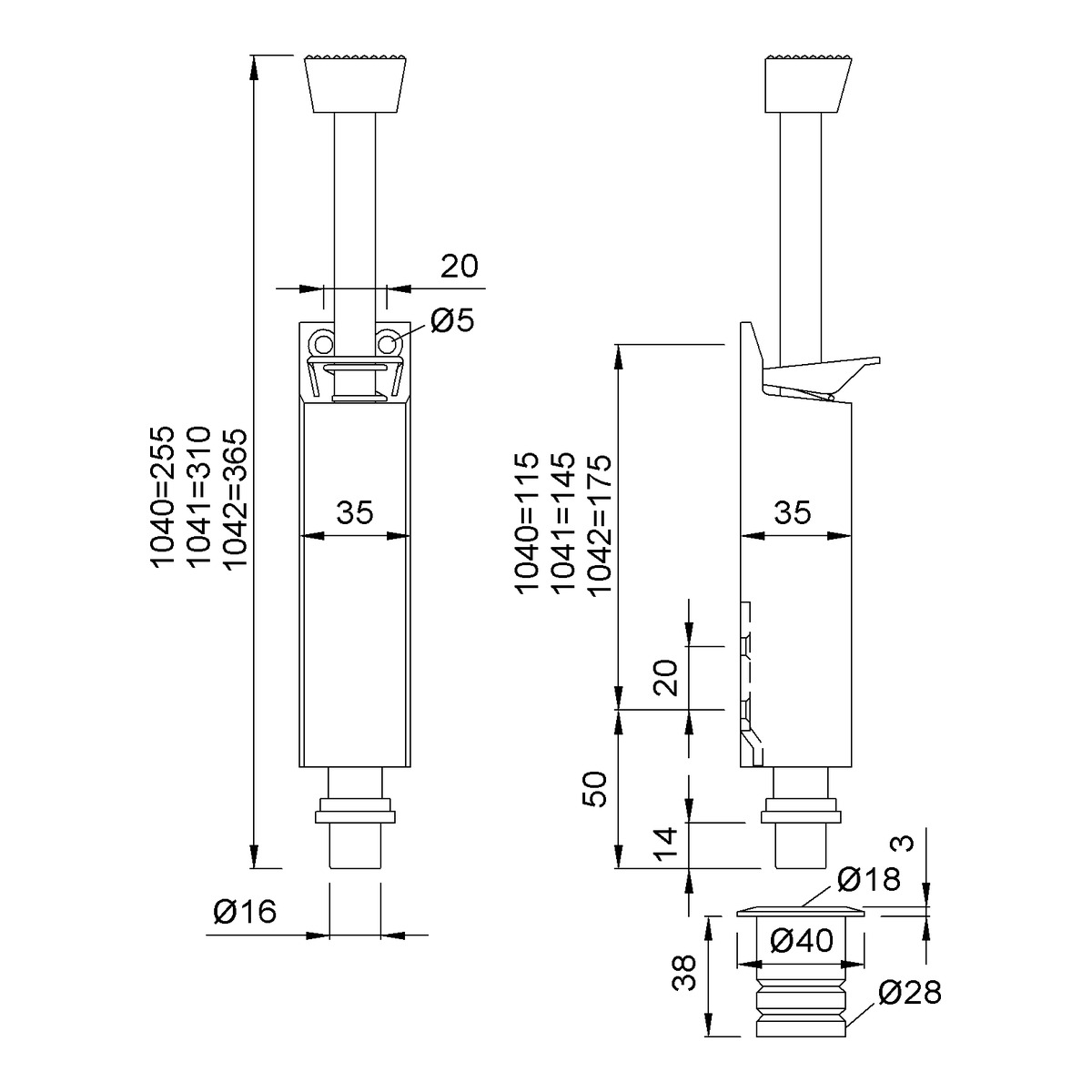 KWS 1040 1042 Tretbolzen Bodenbuchse Technische Zeichnung