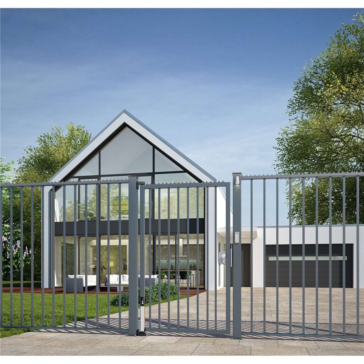 Drehtor mit verdeckt eingebautem Locinox INTERIO Torschliesser