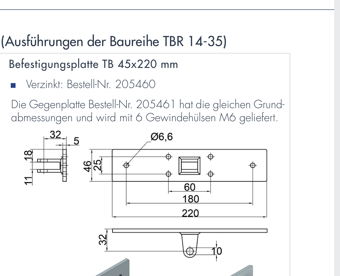 DICTATOR Befestigungsplatte TB 45×220 mm Ø 10, verzinkt Montagezubehör