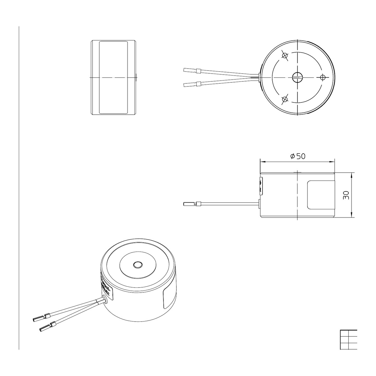 GEZE Türhaftmagnet Grundmodell 115830 – Maßzeichnung, Ø 50 x 30 mm