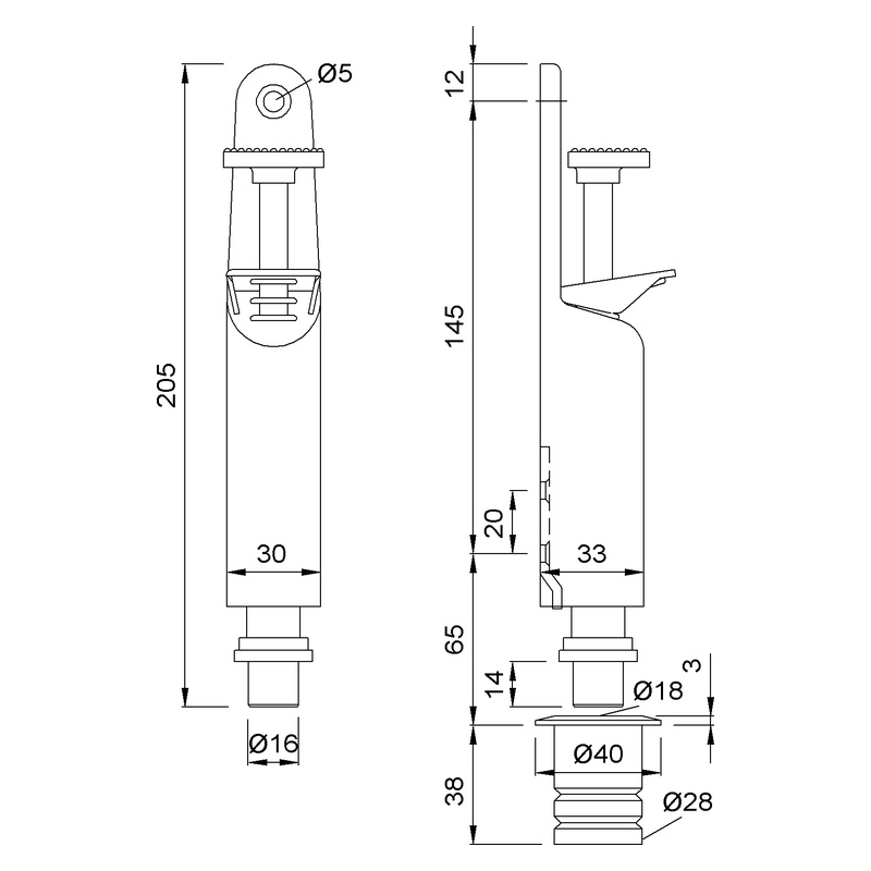 KWS 1036 Türfeststeller Bodenbuchse Technische Zeichnung Maße