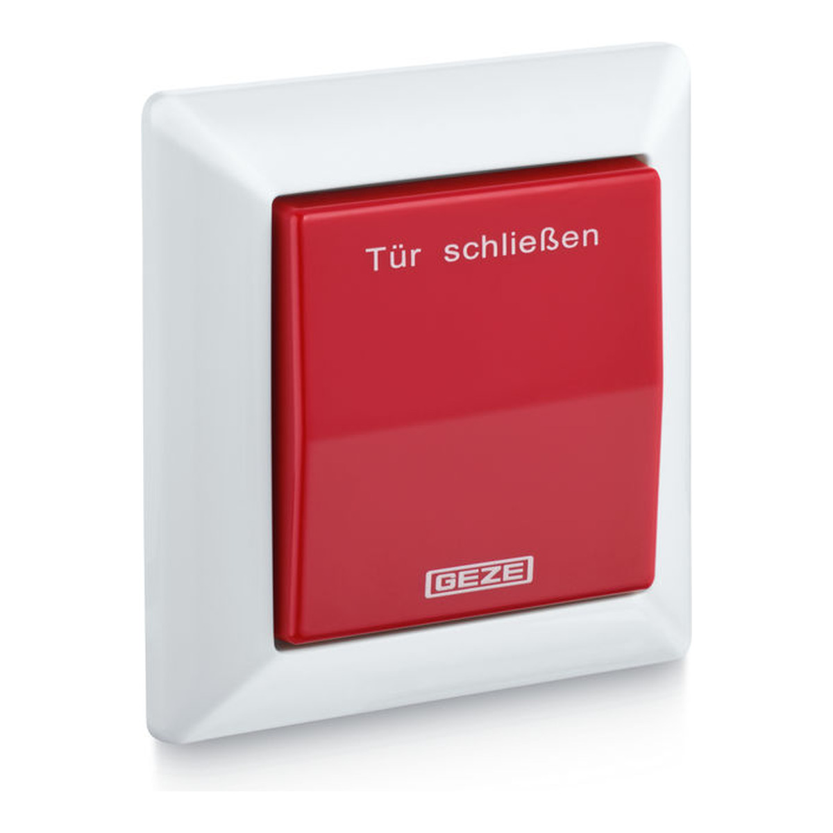 GEZE Unterbrechertaster AS 500 (Handauslösetaster) alpinweiß/rot mit Aufschrift „Tür schließen“
