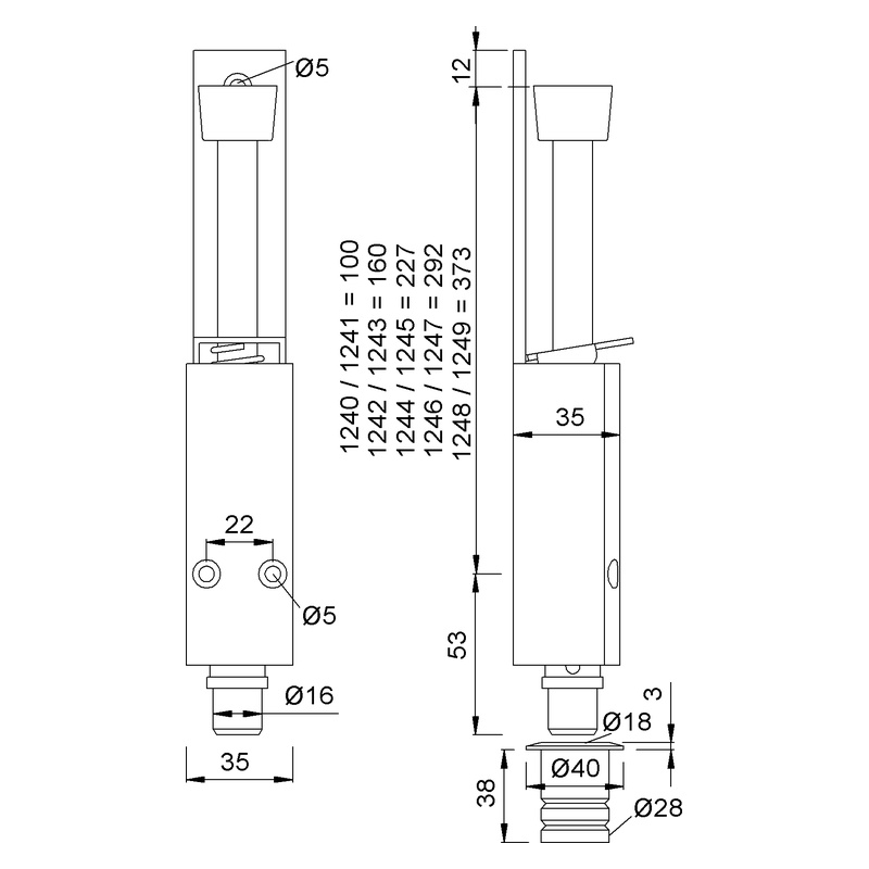 KWS 1240 1249 Tretbolzen Bodenbuchse Technische Zeichnung