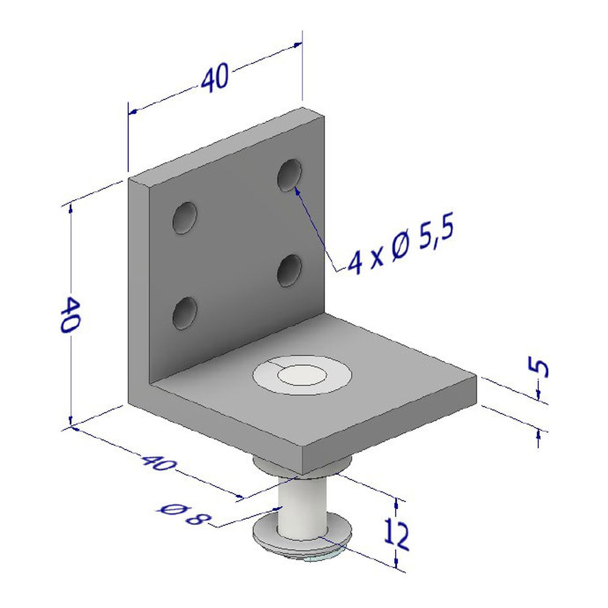 Maßzeichnung DICTATOR Befestigungswinkel TB 40×40×40 mm, verzinkt