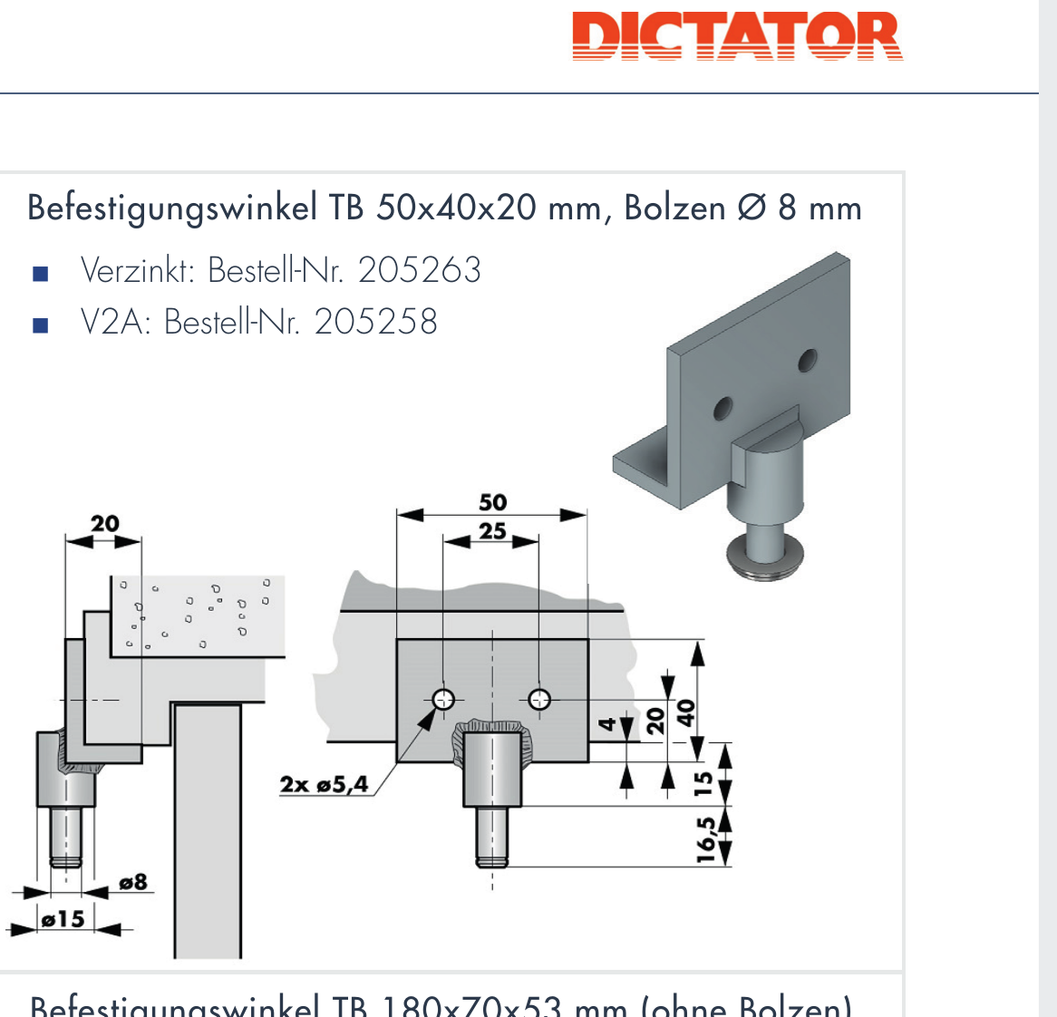 DICTATOR Befestigungswinkel TB 50×40×20 mm, verzinkt Montagezubehör