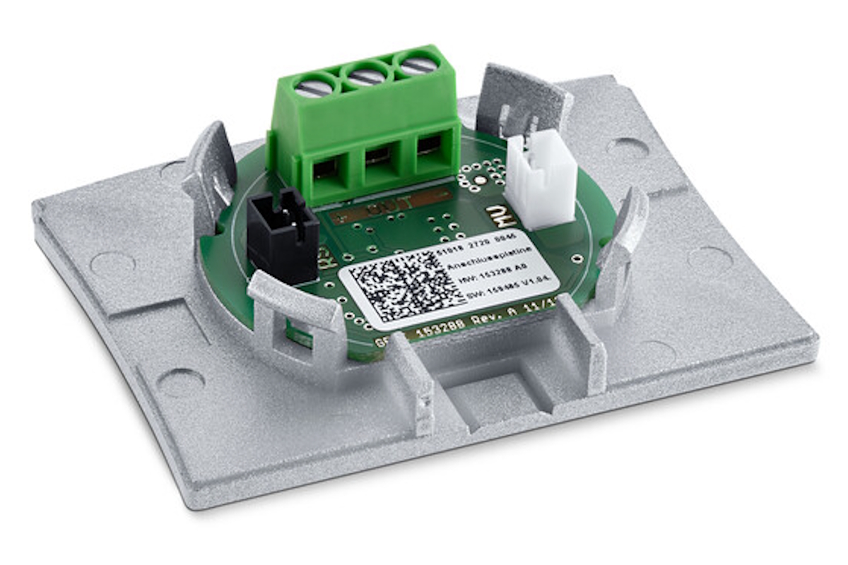 GEZE Endkappe mit Anschlussplatine 189038 für TS 5000 EFS 3-6 und RFS 3-6 – aluminium-silber mit grüner 3-poliger Schraubklemme