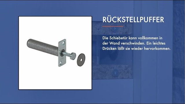 Produktvideo: DICTATOR Rückstellpuffer drückt eine Schiebetür aus der Wandtasche heraus