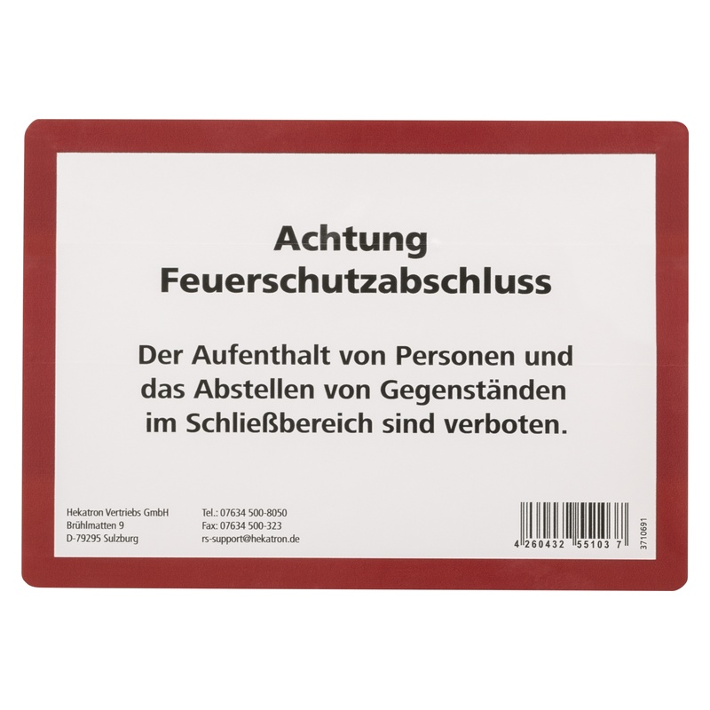 Hekatron Hinweisschild Feuerschutztuer Frontalansicht