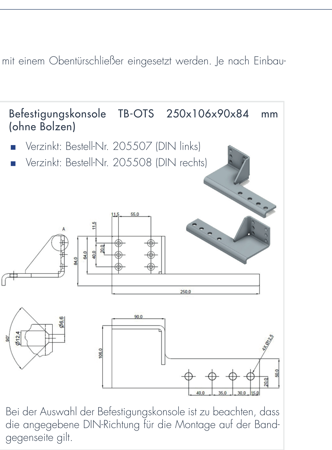 DICTATOR Befestigungskonsole TB-OTS DIN rechts, verzinkt Montagezubehör
