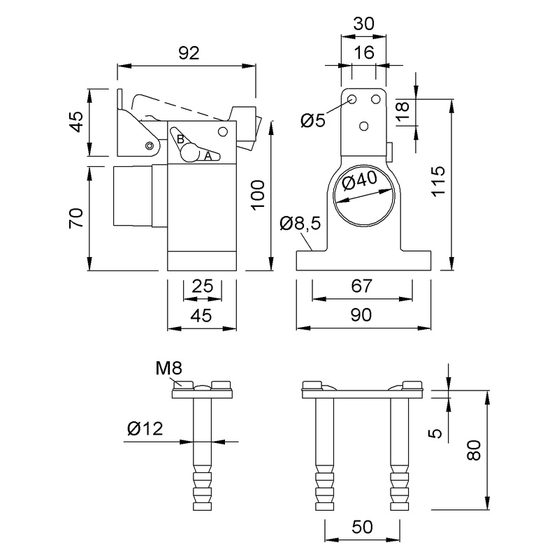 KWS 1009 Türfeststeller Steindolle Technische Zeichnung