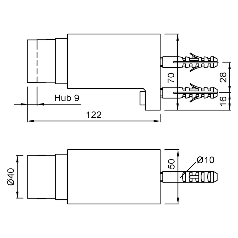 KWS 2049 Wandpuffer gefedert Technische Zeichnung