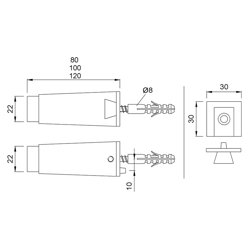 KWS 2033 Wandpuffer eckig Technische Zeichnung