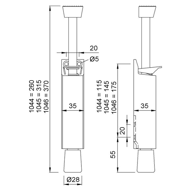 KWS 1044 1046 Tretbolzen Edelstahl Technische Zeichnung