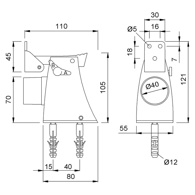 KWS 1110 Türfeststeller Technische Zeichnung Maße
