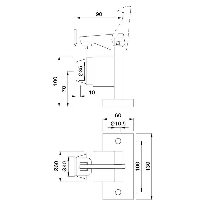 KWS 1121 Türfeststeller Stahl 200 kg Technische Zeichnung