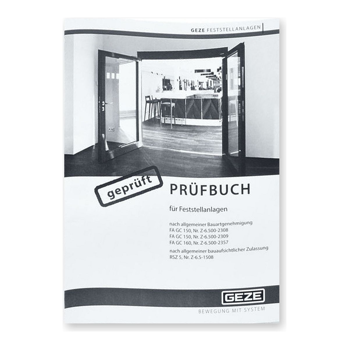 GEZE Prüfbuch für Feststellanlagen 079141 – Titelseite in Frontansicht
