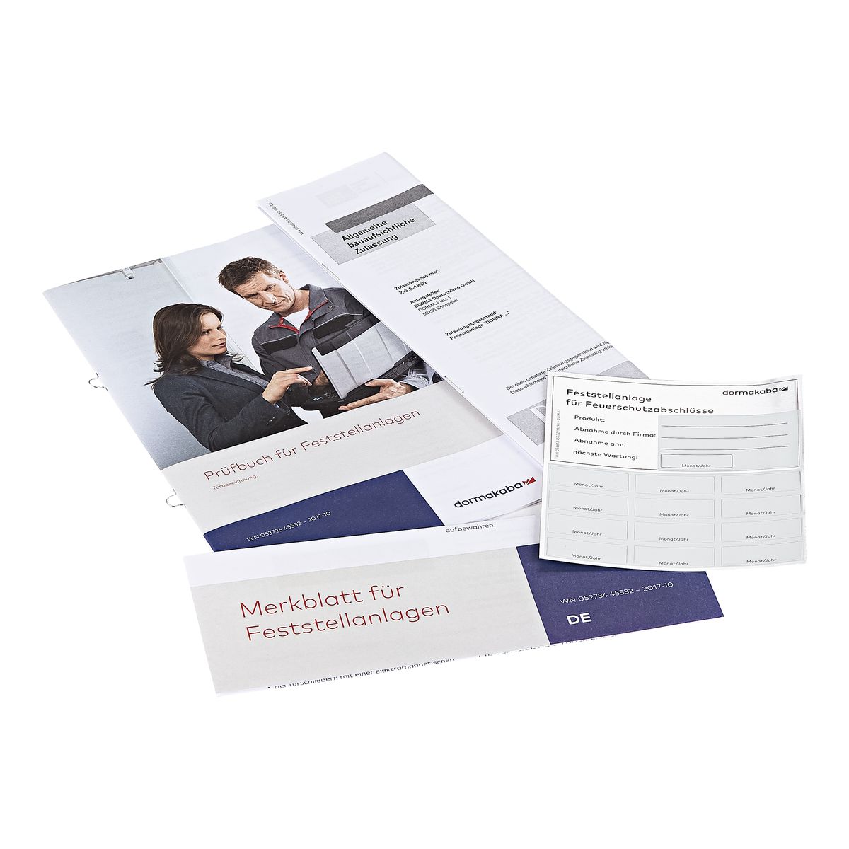 Dorma Zulassungs-Set Feststellanlagen — Prüfbuch, Merkblatt, Zulassung und Zulassungsschild