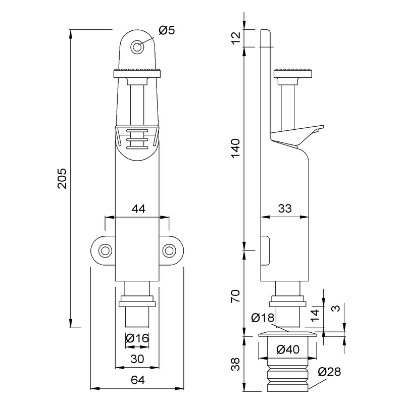 KWS 1038 Türfeststeller Bodenbuchse Technische Zeichnung Maße