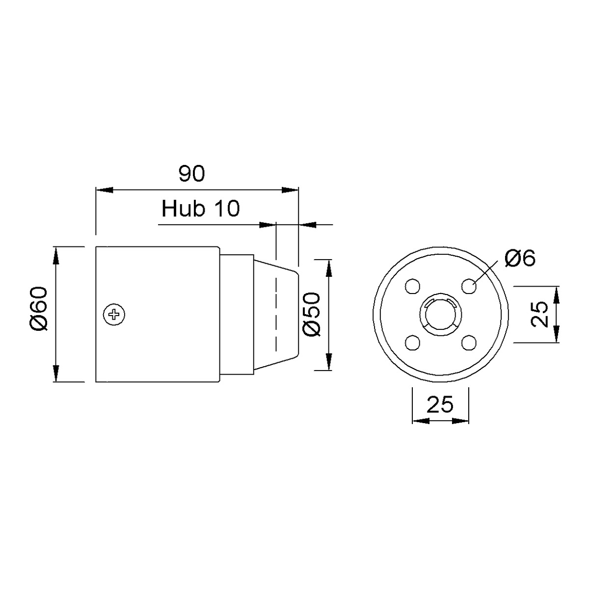 KWS 2120 Türpuffer vorderseitig 200 kg Technische Zeichnung
